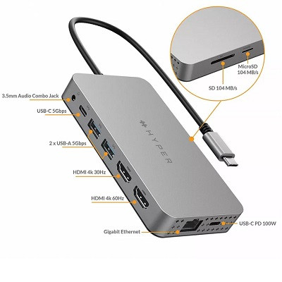 USB Хаб Hyper HyperDrive Dual 4K HDMI 10-в-1 USB-C в Челябинске