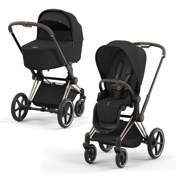 Коляска 2 в 1 Cybex Priam IV Sepia Black, шасси Rosegold в Челябинске