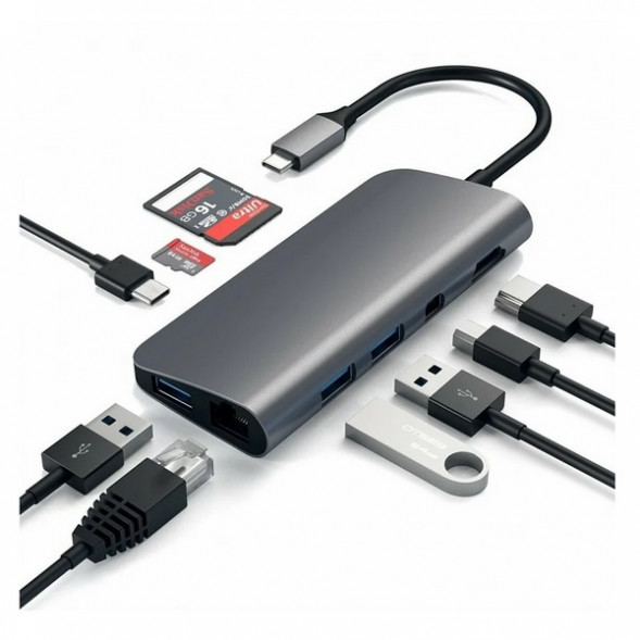 USB-концентратор Satechi Aluminum Type-C Multimedia Adapter (ST-TCMM8PA), разъемов: 4, space gray в Челябинске