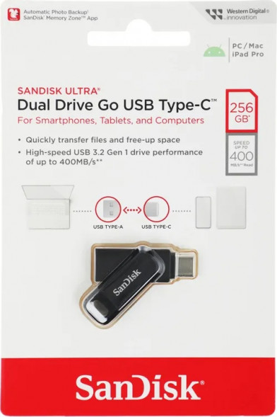 USB флешка Sandisk Ultra Dual Drive Go 256Gb USB 3.2 gen 1/ USB Type-C в Челябинске