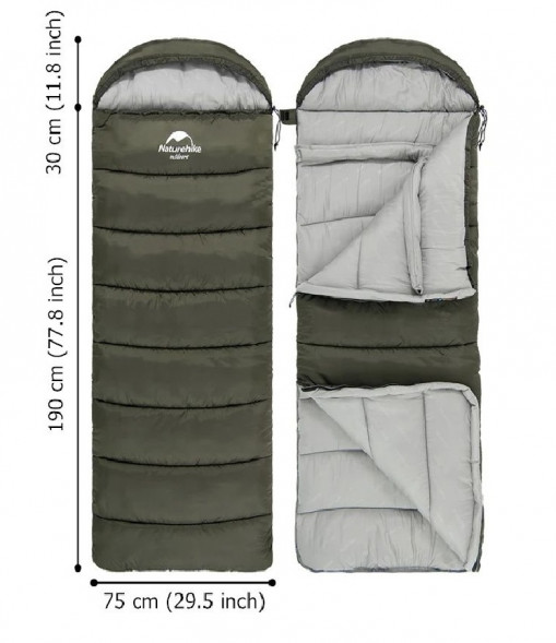 Спальный мешок Naturehike U250 (Левый), зеленый в Челябинске