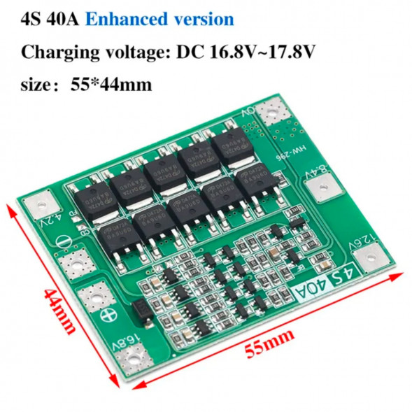 Плата защиты аккумулятора BMS 4S 40A 16.8 для Li-ion в Челябинске