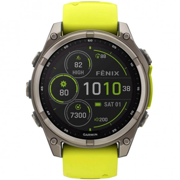 Умные часы Garmin Fenix 8, 51 мм, Solar, Sapphire Titanium with AMP Yellow/Graphite Silicone Band 010-02907-20 в Челябинске