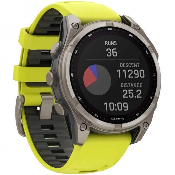 Умные часы Garmin Fenix 8, 51 мм, Solar, Sapphire Titanium with AMP Yellow/Graphite Silicone Band 010-02907-20 в Челябинске