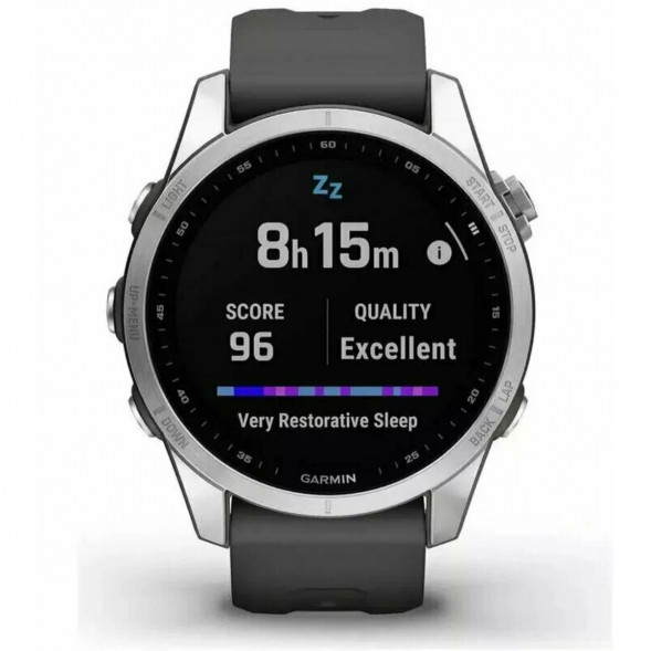 Умные часы Garmin Fenix 7s серебристый с графитовым силиконовым ремешком 010-02539-01 в Челябинске