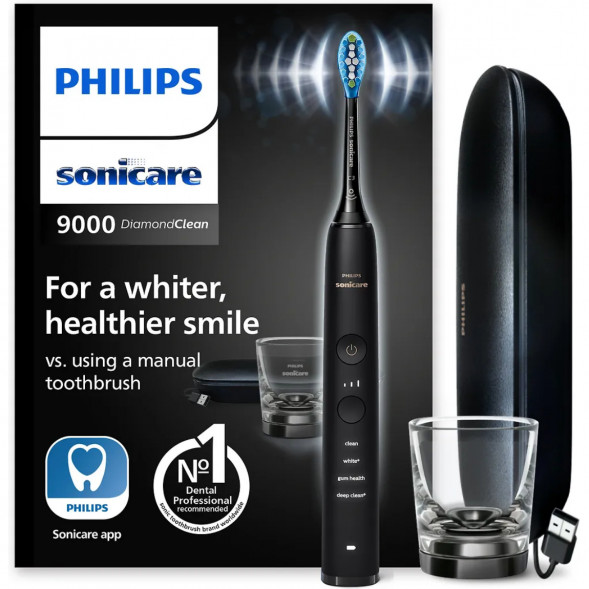 Электрическая зубная щетка Philips Sonicare Diamond Clean 9000 с USB-футляром и зарядным стеклом HX9911/09 в Челябинске